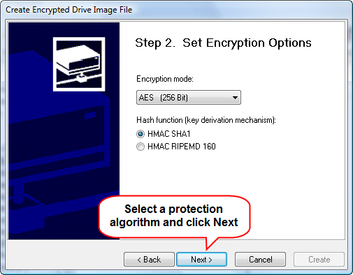 Set encryption algorith and other options