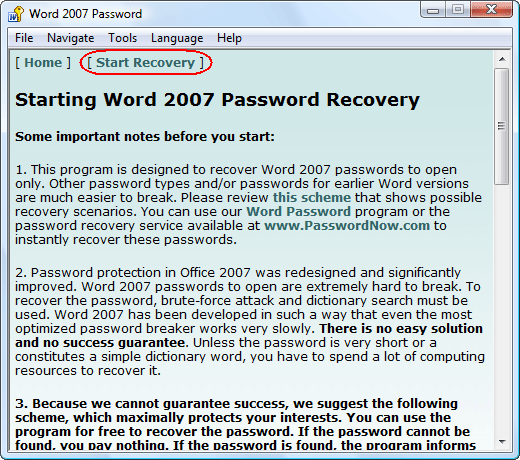Password recovery information